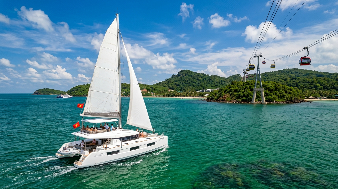 Tour Du Thuyền Catamaran 5 Sao Sunset Cruise & Thưởng Thức Rượu Vang
