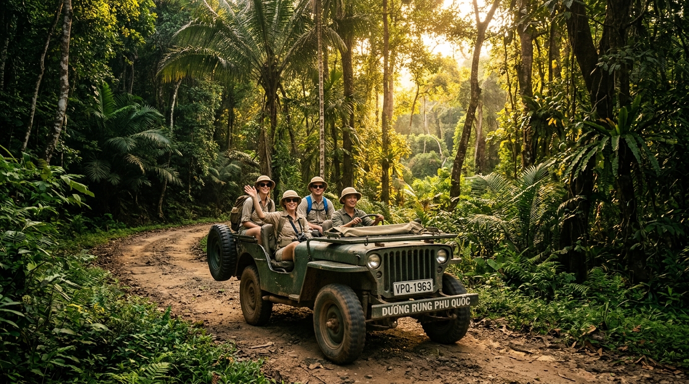 Tour Xe Jeep Mở Mui Khám Phá Rừng Nguyên Sinh & Trekking Suối Tranh